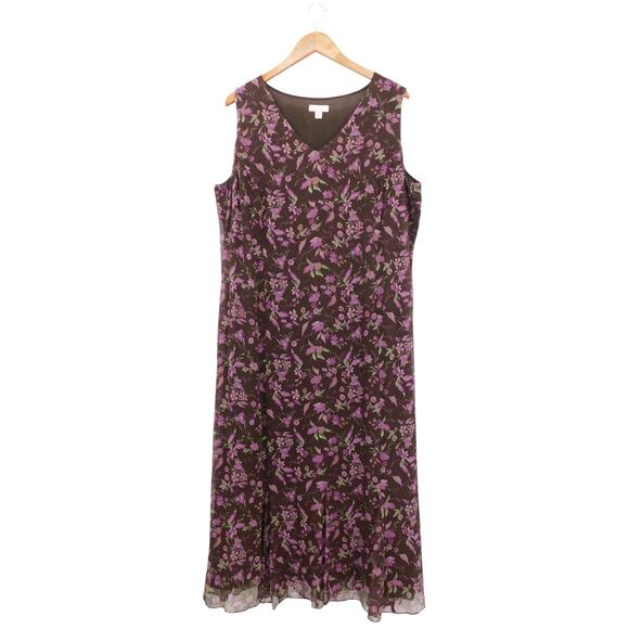 Charter Club Women's Purple Floral‎ 100% Silk Fairy Maxi Dress Size 20W - Picture 1 of 4